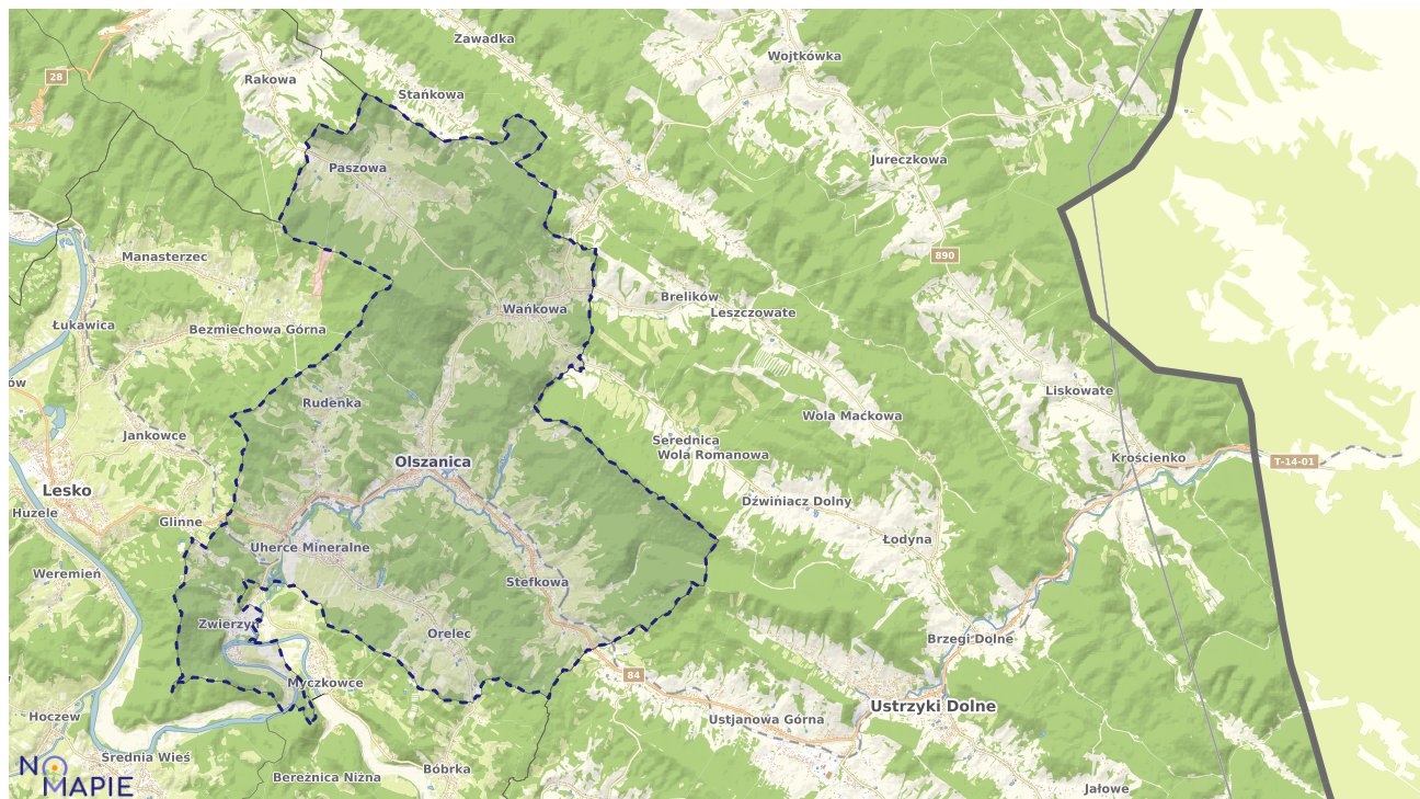 Mapa obszarów ochrony przyrody Olszanicy