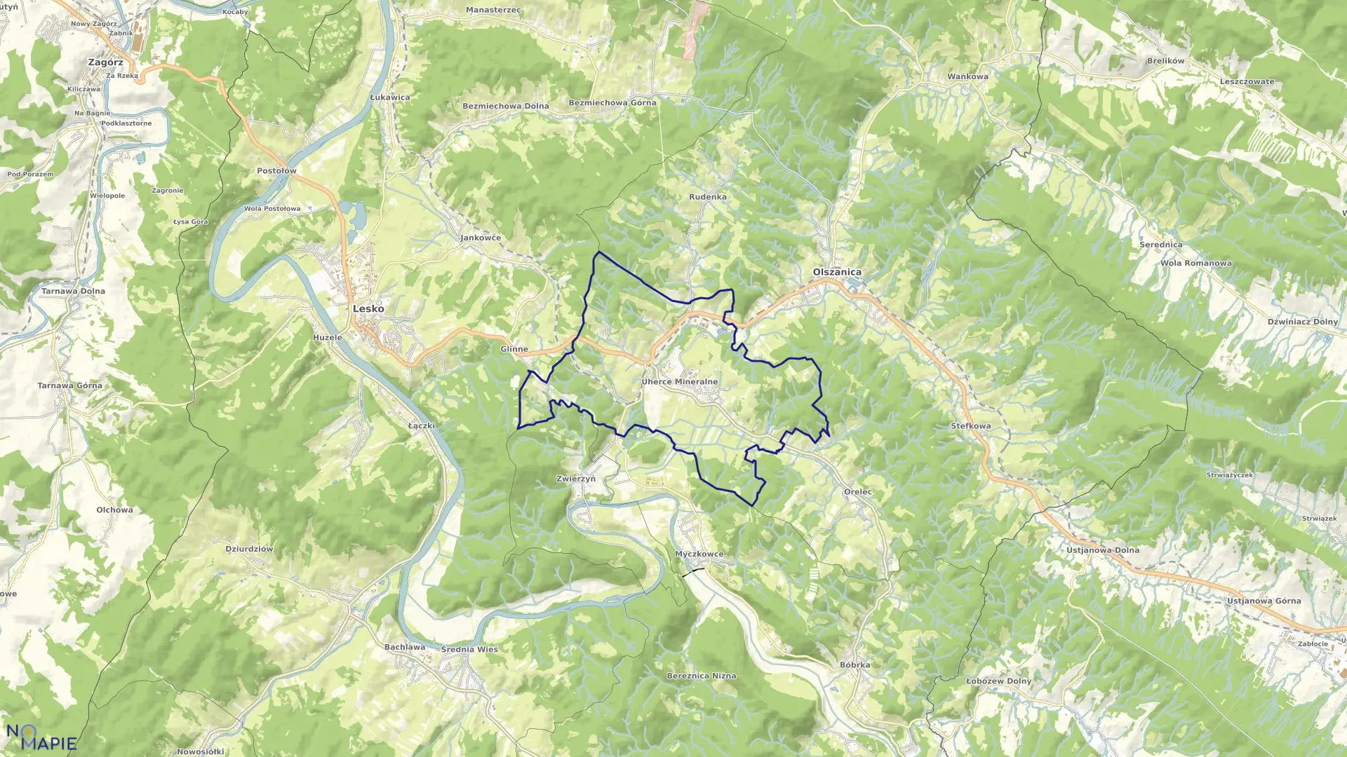 Mapa obrębu UHERCE MINERALNE w gminie Olszanica