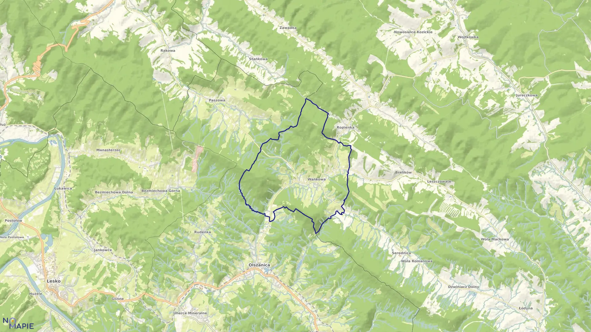 Mapa obrębu WAŃKOWA w gminie Olszanica